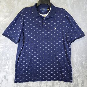 Polo Ralph Lauren Classic Fit Polo Golf Shirt Mens L Blue RPL All Over Print